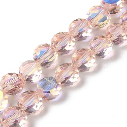 Transparent Electroplate Glass Beads Strands, AB Color Plated, Faceted, Half Round, Pink, 7.2x7.5x4mm, Hole: 1.5mm, about 80pcs/strand, 22.05''(56cm)(GLAA-Q099-D01-06)