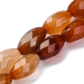 Natural Carnelian Beads Strands, Dyed & Heated, Faceted, Oval, 28x15mm, Hole: 2mm, about 15pcs/strand, 15.75''(40cm)