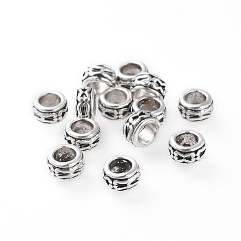 Tibetan Style Alloy Beads, Lead Free & Cadmium Free & Nickel Free, Rondelle, Antique Silver, about 6mm in diameter, 3.5mm thick, hole: 3.5mm