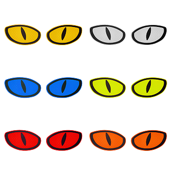6 Sheets 6 Colors Eye Shape Waterproof PET Car Stickers, Reflective Eye Decals for Auto & Motorcycle Decoration, Mixed Color, 60x104x0.5mm, 2pcs/sheet