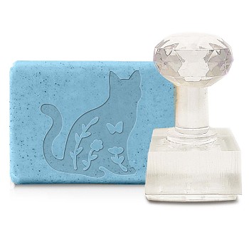 Clear Acrylic Soap Stamps, DIY Soap Molds Supplies, Rectangle, Cat Pattern, 60x35x37mm