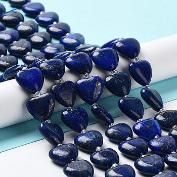 Natural Lapis Lazuli Beads Strands, with Seed Beads, Dyed, Heart, 14~15x15x6~6.5mm, Hole: 1.4mm, about 23~24pcs/strand, 14.57''(37cm)