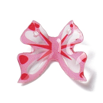 Transparent Resin Pendants, 2-hole, Bowknot Charms, Pearl Pink, 16x16x2mm, Hole: 1.2mm