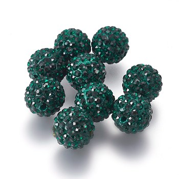 Round Polymer Clay Mideast Rhinestone Pave Beads, Emerald, PP14(2~2.1mm), 12mm, hole: 2mm