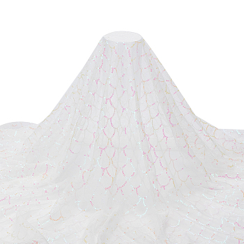 Polyester Lace Fabric, with Paillette, for DIY Clothing Accessories, White, 130x0.03cm