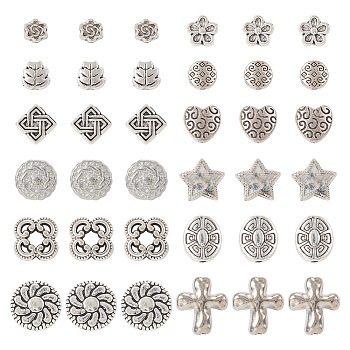 Pandahall 120Pcs 12 Styles Tibetan Style Alloy Beads, Mixed Shapes, Antique Silver, 4.5~104x4.5~12.5x3~4mm, Hole: 1~2mm, 10pcs/style