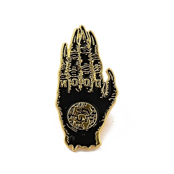 Gothic Halloween Enamel Pin, Golden Alloy Brooch for Backpack Clothes, Palm Pattern, 40x19x1.5mm