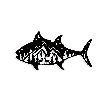 Iron Wall Art Decorations, for Front Porch, Living Room, Kitchen, Matte Style, Fish, 150x290x1mm