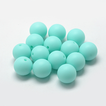 Food Grade Eco-Friendly Silicone Beads, Round, Cyan, 12mm, Hole: 2mm