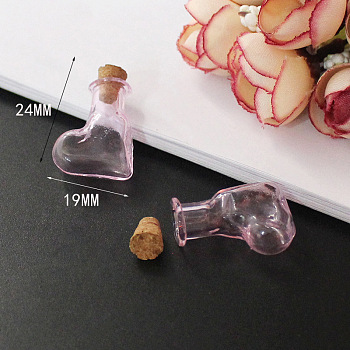Miniature Glass Bottles, with Cork Stoppers, Empty Wishing Bottles, for Dollhouse Accessories, Jewelry Making, Heart Pattern, 24x19mm