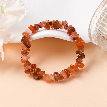 Unisex Chip Natural Carnelian/Red Agate Beaded Stretch Bracelets, Inner Diameter: 1-3/4~2 inch(4.5~5cm)