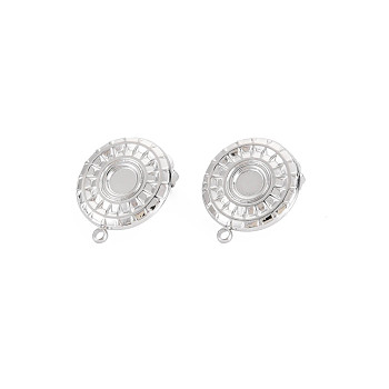 304 Stainless Steel Stud Earring Findings, Earring Setting for Enamel, with Ear Nuts and Loop, Flat Round, Stainless Steel Color, 18.5x16mm, Hole: 1.6mm, Pin: 0.7mm, Tray: 4.5mm