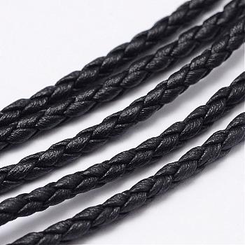 Braided PU Imitation Leather Cord, Black, 4mm, about 100yard/bundle(300 feet/bundle)