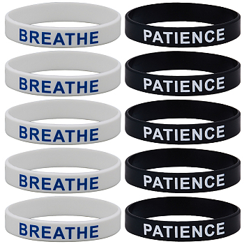 32Pcs 2 Colors Word Silicone Cord Bracelets Set Wristband, Black and White, Inner Diameter: 2-3/4 inch(7.1cm), 16Pcs/color