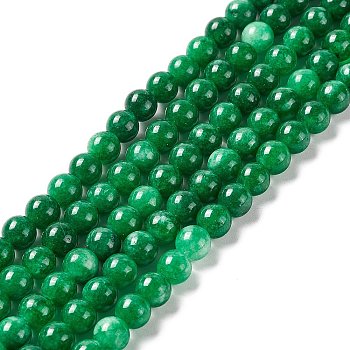 Natural Jade Round Beads Strand, Dyed, Green, 6mm, Hole: 0.8mm, about 62pcs/strand, 15.35''(39cm)