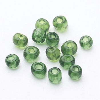 6/0 Glass Seed Beads, Transparent, Round, Green, 4mm, hole: 1.5mm, about 496pcs/50g