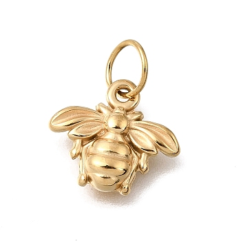 304 Stainless Steel Enamel Pendants, Ion Plating, Bees Charms, Real 18K Gold Plated, Bees, 12x13.5x3mm, Hole: 4.5mm