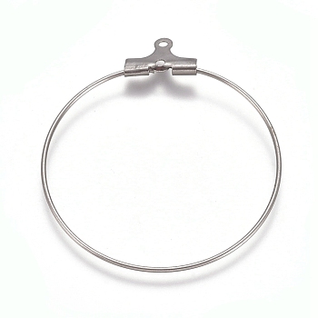 304 Stainless Steel Pendants, Hoop Earring Findings, Ring, Stainless Steel Color, 22 Gauge, 35.5x31x0.6mm, Hole: 1mm