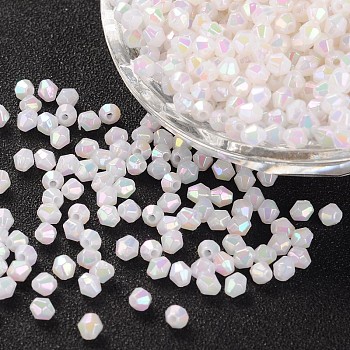 Bicone AB Color Plated Eco-Friendly Transparent Acrylic Beads, White, 4x4mm, Hole: 1mm, about 1660pcs/50g