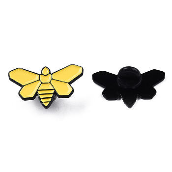 Moth Shape Enamel Pin, Electrophoresis Black Plated Alloy Badge for Backpack Clothes, Nickel Free & Lead Free, Yellow, 19.5x31mm, Pin: 1.2mm