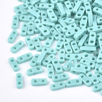 2-Hole Opaque Glass Seed Beads, Rectangle, Turquoise, 4.5~5x2x1~1.5mm, Hole: 0.5~0.8mm