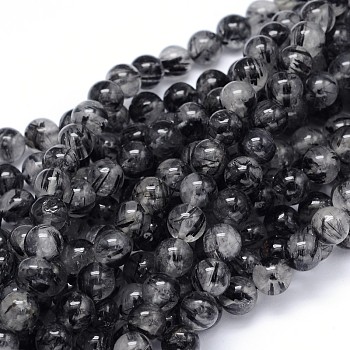Round Natural Grade AA Rutilated Quartz Beads Strands, 8mm, Hole: 1mm, about 49pcs/strand, 15.3 inch