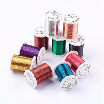 Round Copper Jewelry Wire, Nickel Free, Mixed Color, 0.3mm, about 32.8 Feet(10m)/roll, 10 rolls/batch