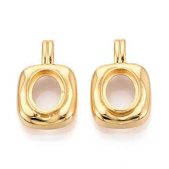 925 Sterling Silver Rectangle Blank Bezel Cup Pendant Cabochon Settings, Oval Open Back Cabochon Trays, Real 24K Gold Plated, 23.5x15x5mm, Hole: 6x2.5mm, Tray Size: 9x11mm