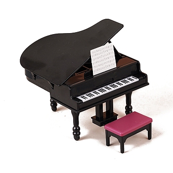 Miniature Grand Piano with Stool Model, Micro Landscape Dollhouse Accessories, Pretending Prop Decorations, Black, 87x97x96mm