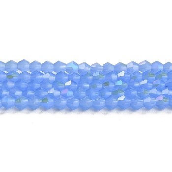 Imitation Jade Electroplate Glass Beads Strands, AB Color Plated, Faceted, Bicone, Dodger Blue, 4x4mm, Hole: 0.8mm, about 87~98pcs/strand, 12.76~14.61 inch(32.4~37.1cm)