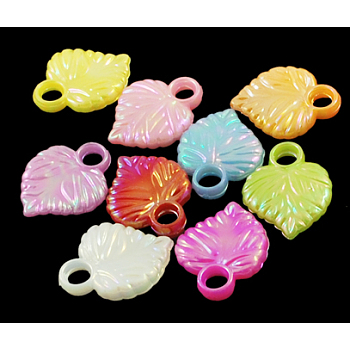 Plating Acrylic Pendants, AB Color, Mixed Color, Heart, about 18mm long, 14mm wide, 4mm thick, hole: 3mm