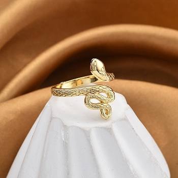 Rack Plating Brass Cuff Finger Rings for Women, Long-Lasting Plated, Snake, Real 18K Gold Plated, Inner Diameter: 17.5mm