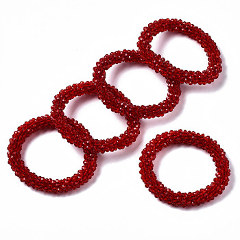 Faceted Transparent Glass Beads Stretch Bracelets, Torsade Bracelets, Rondelle, Red, Inner Diameter: 2 inch(5cm)