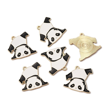 Alloy Enamel Pendants, Light Gold, Panda, Black, 24x25x1mm, Hole: 1.6mm