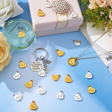 40 Pieces Love Dad Heart Charms Pendant Antique Alloy Heart Charm Father's Day Pendant for Jewelry Necklace Earring Gift Making Crafts(JX368A)-3