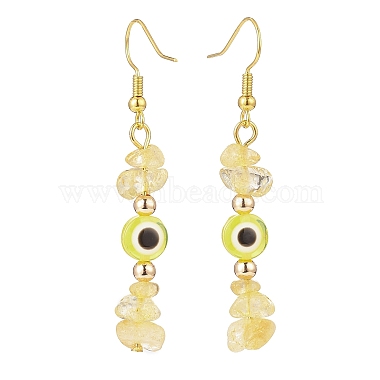 7Pcs 7 Style Natural Mixed Gemstone Chips & Resin Evil Eye Beaded Dangle Earrings(EJEW-JE05117)-5
