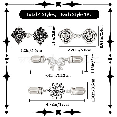 4Pcs 4 Style Vintage Alloy Rose Flower & Bowknot Sweater Shawl Clips Brooches Set(AJEW-GF0007-24)-2