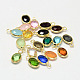 Oval Faceted Golden Tone Brass Glass Charms(X-GLAA-O015-G)-1