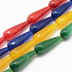 Natural Agate Bead Strands, Dyed & Heated, teardrop, Faceted, Mixed Color, 30x10mm, Hole: 1mm, about 12~13pcs/strand, 14.5 inch(G-K156-30x10mm-FM)