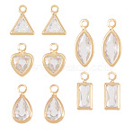 10Pcs 5 Styles Brass Cubic Zirconia Pendants, Nickel Free, Real 18K Gold Plated, Mixed Shapes, Clear, 8~11.5x3.5~6.5x2~3mm, Hole: 1~1.4mm, 2pcs/style(KK-TADJ0001-30B)