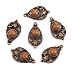 Bohemian Dyed Synthetic Turquoise Pendants, Alloy Hollow Teardrop Charms with Rhinestone, Antique Bronze, Peru, 34x18mm(FIND-YWC0003-02AB-01)