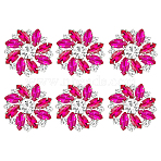 6Pcs Alloy Rhinestone Shank Buttons, 1-Hole, Flower, Silver, Fuchsia, 26.5x26x7mm, Hole: 1.6mm(BUTT-FG0001-25A)