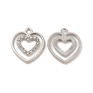 Alloy with Crystal Rhinestone Pendants, Heart Charms, Platinum, 19.5x18x2mm, Hole: 2mm(ALRI-M019-03P)