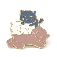Cute Cats Enamel Pin, Alloy Enamel Brooch Pin for Clothes Bags, Golden, Rosy Brown, 29x30.5x10mm, Pin: 1mm(JEWB-P008-E05)