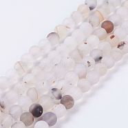 Natural Agate Beads Strands, Frosted, Round, 6mm, Hole: 1mm, about 64pcs/strand, 15.3 inch(G-J376-07-6mm)