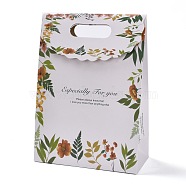 Rectangle Paper Flip Gift Bags, with Handle & Word & Leaf Pattern, Shopping Bags, White, 19x9.1x26.2cm(CARB-L010-02M-01)