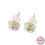Two Tone 999 Sterling Silver Stud Earrings, Flower, Golden & Silver, 6.5x6mm(STER-P052-A05-S)
