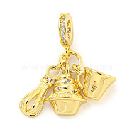 Rack Plating Brass Micro Pave Cubic Zirconia European Dangle Charms, Large Hole Pendants, Cadmium Free & Lead Free, Long-Lasting Plated, Real 18K Gold Plated, Food, 31mm, Hole: 6x3.5mm(KK-P270-02H-G)