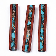 Transparent Resin & Wood Pendants, with Gold Foil, Rectangle Charm, Dark Turquoise, 45~47x7~9x4.5mm, Hole: 2mm(RESI-N039-07)