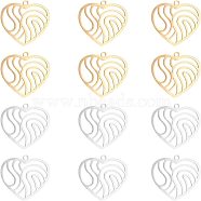 12Pcs 2 Colors 201 Stainless Steel Filigree Charms, Heart with Wavy, Golden & Stainless Steel Color, 22x22x1mm, Hole: 1.4mm, 6pcs/color(STAS-UN0029-90)